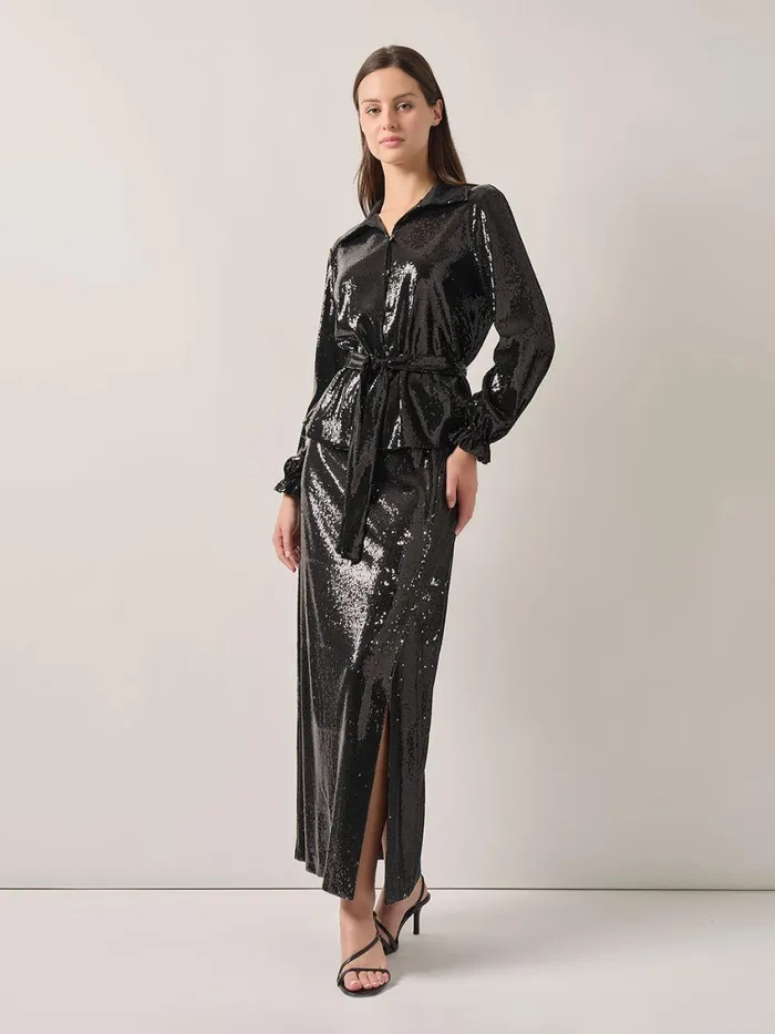 Misook Sequin Novelty Woven Blouse Women Blouses and Shirts