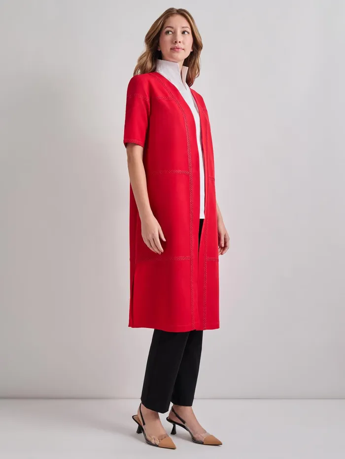 Misook Short Sleeve Belted Stretch Crepe Duster Women Jackets and Coats