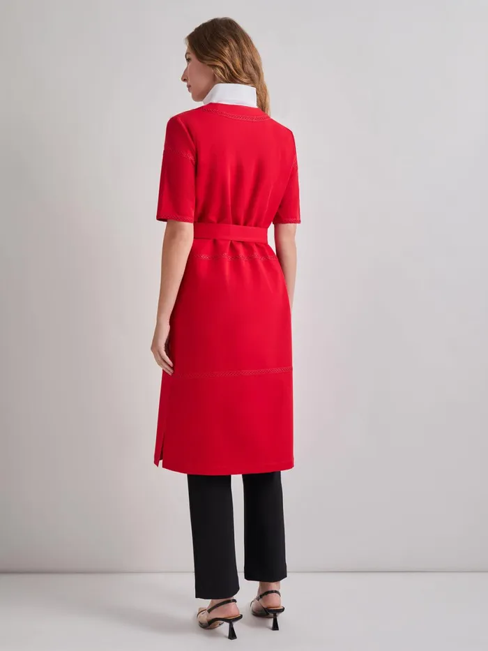 Misook Short Sleeve Belted Stretch Crepe Duster Women Jackets and Coats