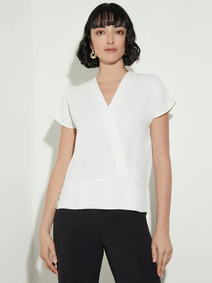 Misook Short Sleeve VNeck Crepe De Chine Blouse Women Tops and Tees