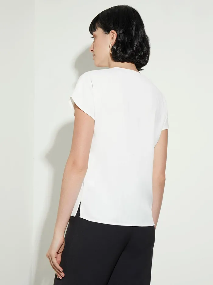 Misook Short Sleeve VNeck Crepe De Chine Blouse Women Tops and Tees