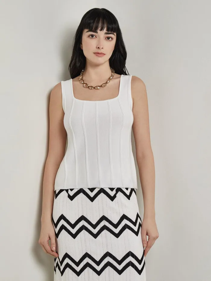 Misook Square Neck Tank Top 8211 Ribbed Stripe Soft Knit Women Tanks