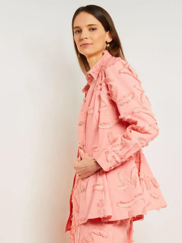 Misook Tailored Fit Button Front Jacket 8211 Belted Fringe Applique Cotton Women Jackets and Coats