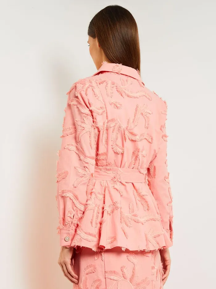 Misook Tailored Fit Button Front Jacket 8211 Belted Fringe Applique Cotton Women Jackets and Coats