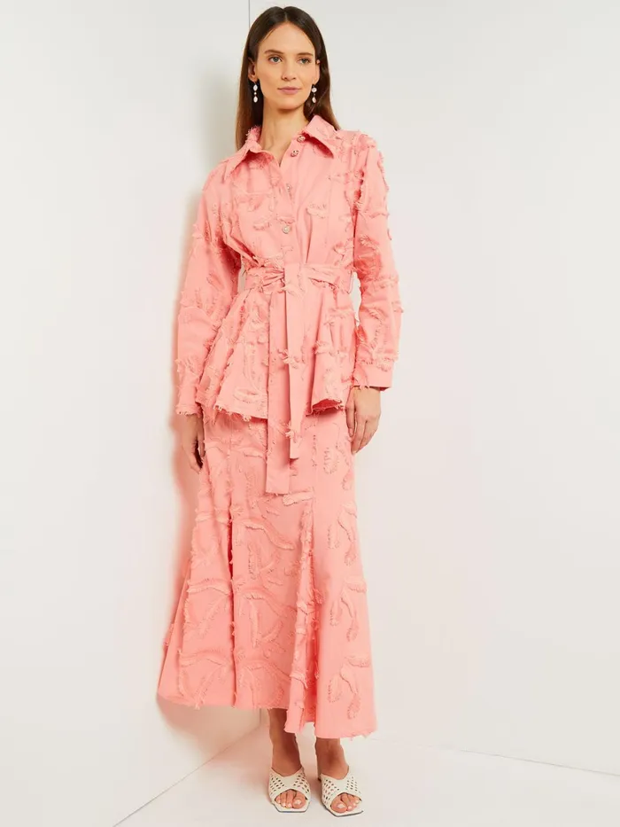 Misook Tailored Fit Button Front Jacket 8211 Belted Fringe Applique Cotton Women Jackets and Coats
