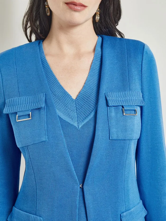 Misook Tailored Fit Jacket 8211 Ribbed Detail Flat Knit Women Jackets and Coats Misook Tailored Fit Jacket 8211 Ribbed Detail Flat Knit Women Jackets and Coats