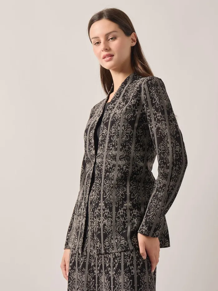 Misook Tailored Fit TwoTone Jacquard Knit Jacket Women Jackets and Coats Misook Tailored Fit TwoTone Jacquard Knit Jacket Women Jackets and Coats