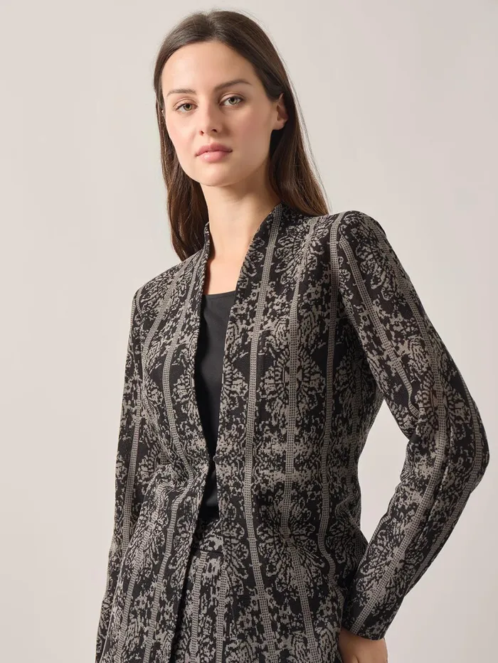 Misook Tailored Fit TwoTone Jacquard Knit Jacket Women Jackets and Coats Misook Tailored Fit TwoTone Jacquard Knit Jacket Women Jackets and Coats