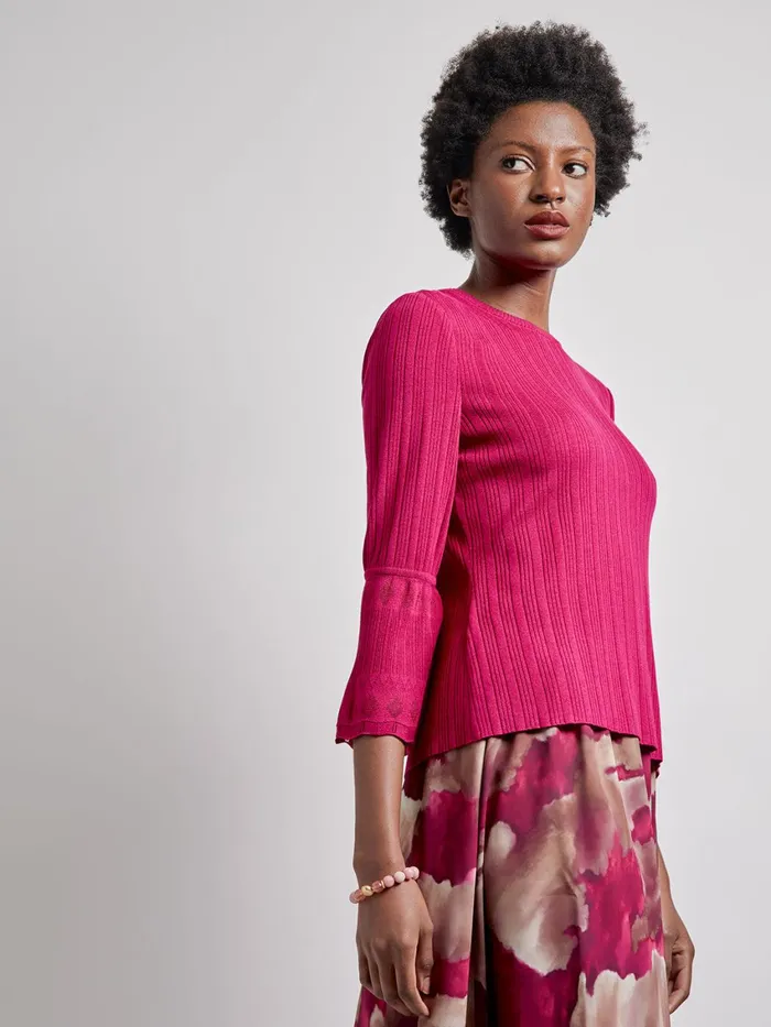 Misook Tonal Ribbed Knit Bell Sleeve Top Women Tops and Tees Misook Tonal Ribbed Knit Bell Sleeve Top Women Tops and Tees