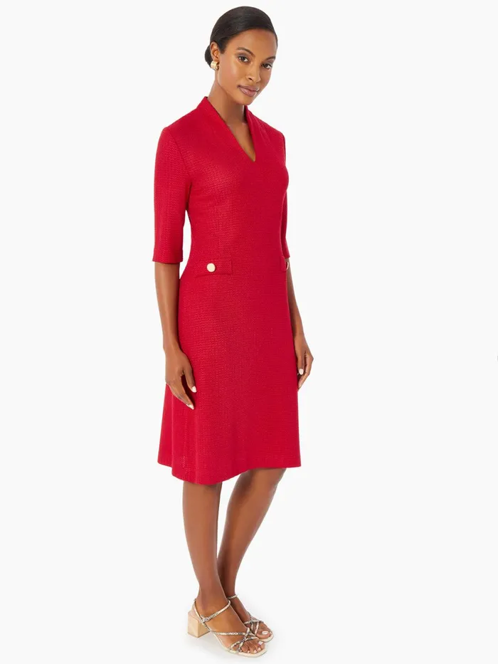 Misook VNeck Textured Knit Flare Dress Women Dresses Misook VNeck Textured Knit Flare Dress Women Dresses
