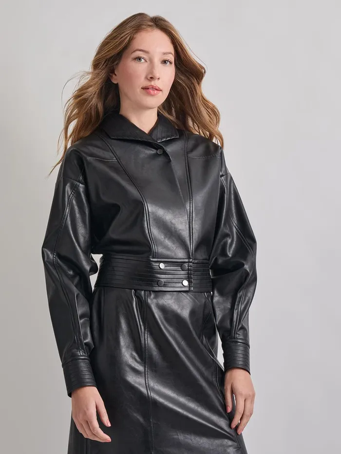 Misook Vegan Leather Cropped Moto Jacket Women Jackets and Coats Misook Vegan Leather Cropped Moto Jacket Women Jackets and Coats