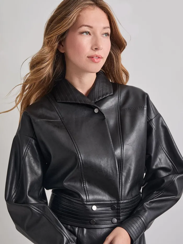 Misook Vegan Leather Cropped Moto Jacket Women Jackets and Coats Misook Vegan Leather Cropped Moto Jacket Women Jackets and Coats