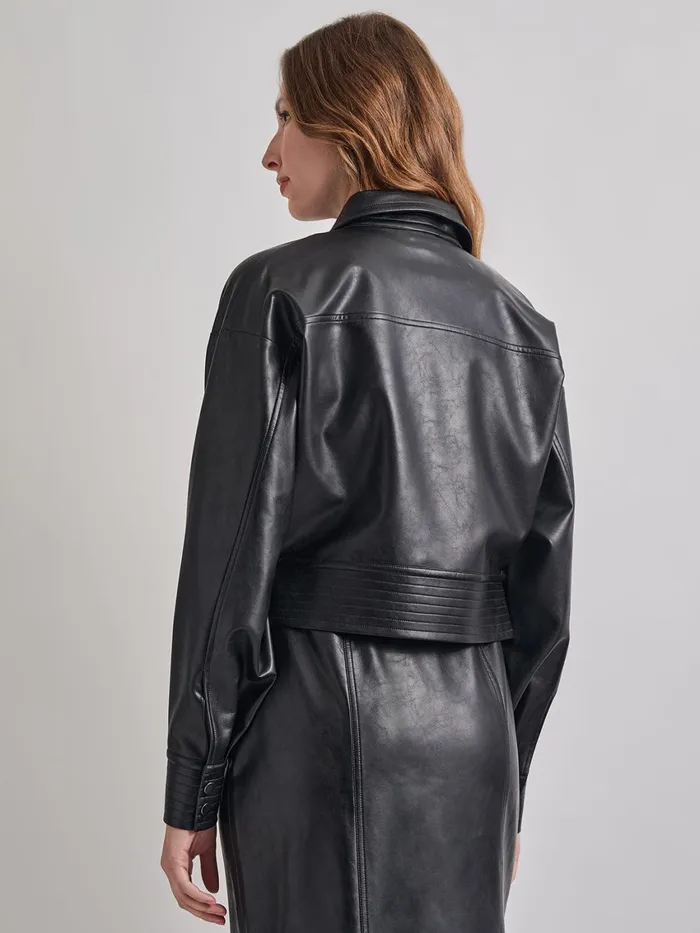 Misook Vegan Leather Cropped Moto Jacket Women Jackets and Coats Misook Vegan Leather Cropped Moto Jacket Women Jackets and Coats