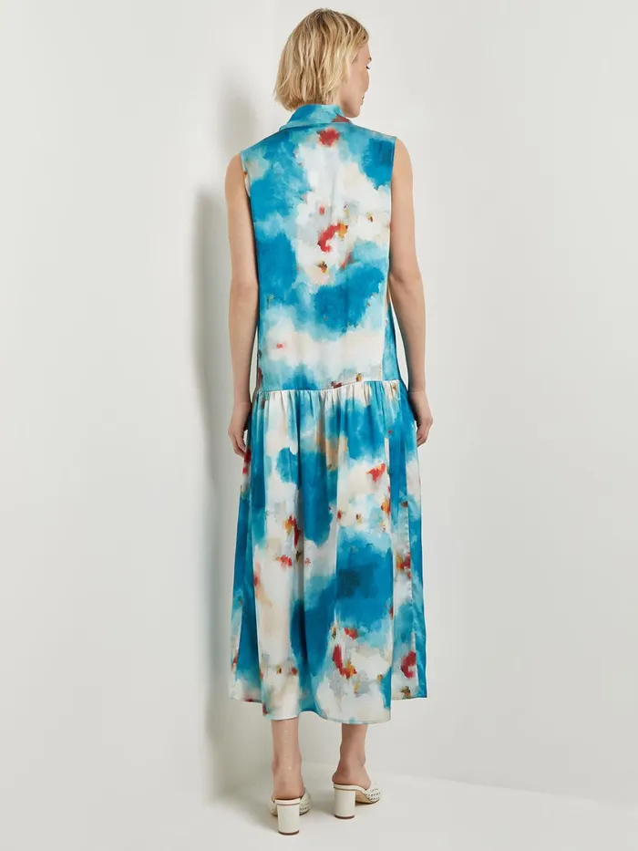 Misook Watercolor Removable Shawl Collar Crepe Maxi Dress Women Dresses