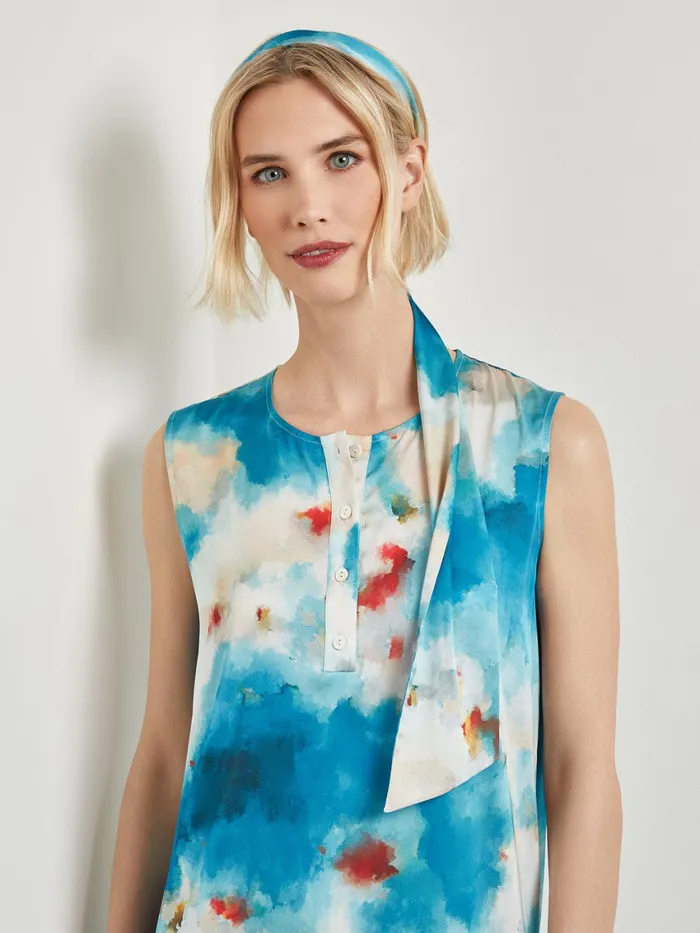 Misook Watercolor Removable Shawl Collar Crepe Maxi Dress Women Dresses