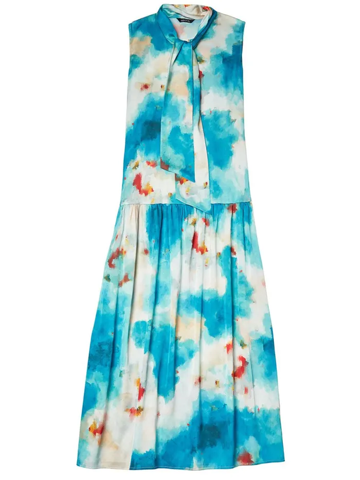 Misook Watercolor Removable Shawl Collar Crepe Maxi Dress Women Dresses