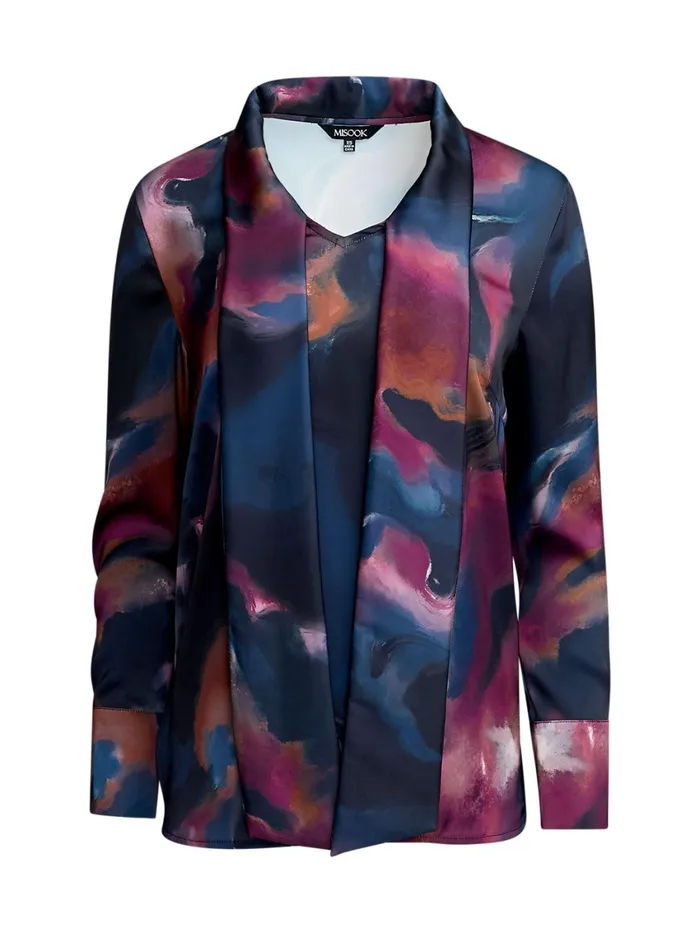 Misook Watercolor Tie Neck Crepe De Chine Blouse Women Blouses and Shirts