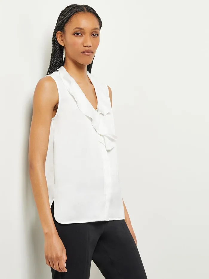 Misook Waterfall Ruffle Crepe De Chine Blouse Women Tops and Tees