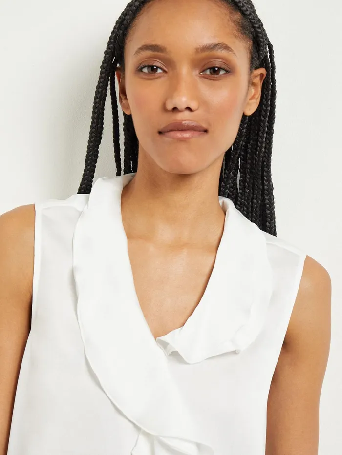Misook Waterfall Ruffle Crepe De Chine Blouse Women Tops and Tees