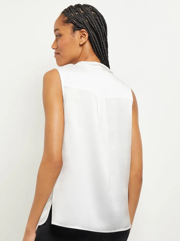Misook Waterfall Ruffle Crepe De Chine Blouse Women Tops and Tees