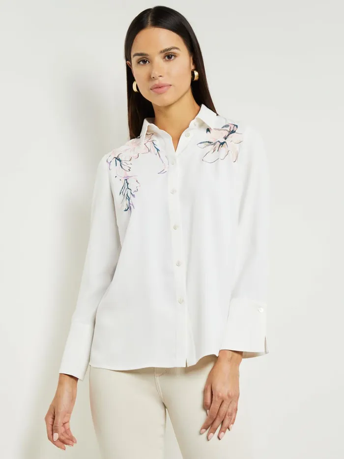 Misook White Floral Top 8211 Crepe De Chine Blouse Misook Women Tops and Tees
