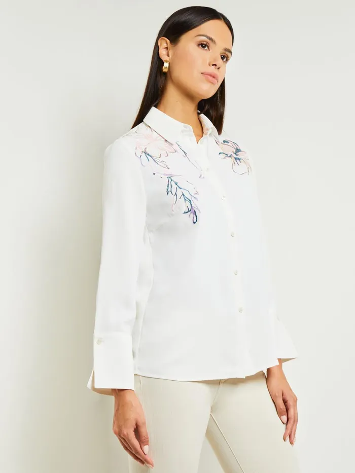 Misook White Floral Top 8211 Crepe De Chine Blouse Misook Women Tops and Tees
