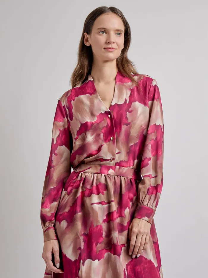 Misook Woven Watercolor Print Blouse Women Blouses and Shirts