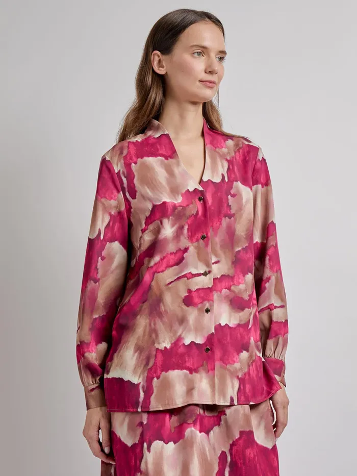 Misook Woven Watercolor Print Blouse Women Blouses and Shirts