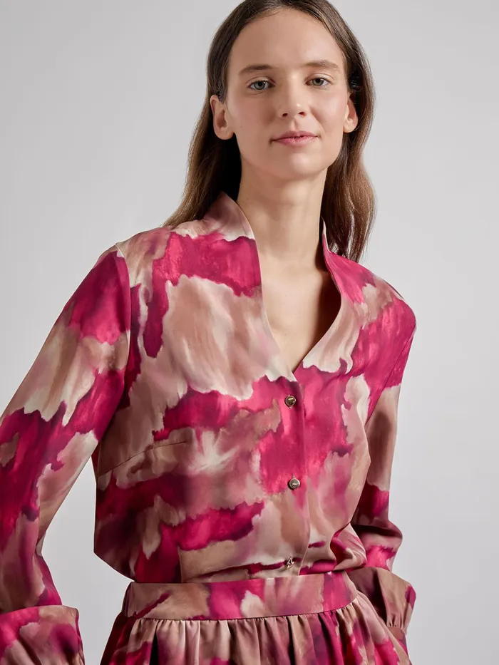 Misook Woven Watercolor Print Blouse Women Blouses and Shirts
