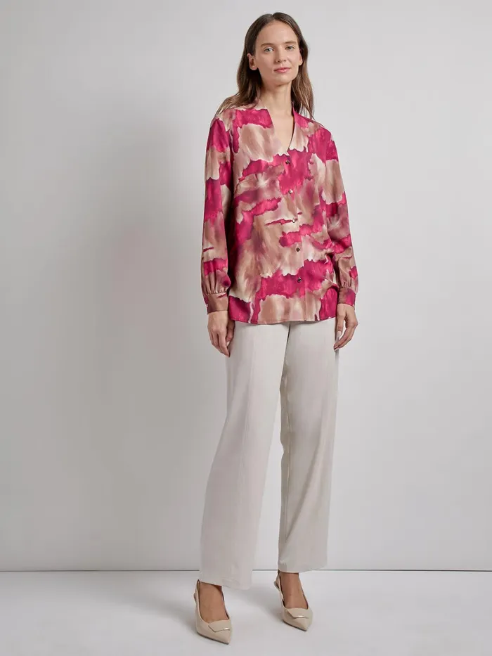 Misook Woven Watercolor Print Blouse Women Blouses and Shirts