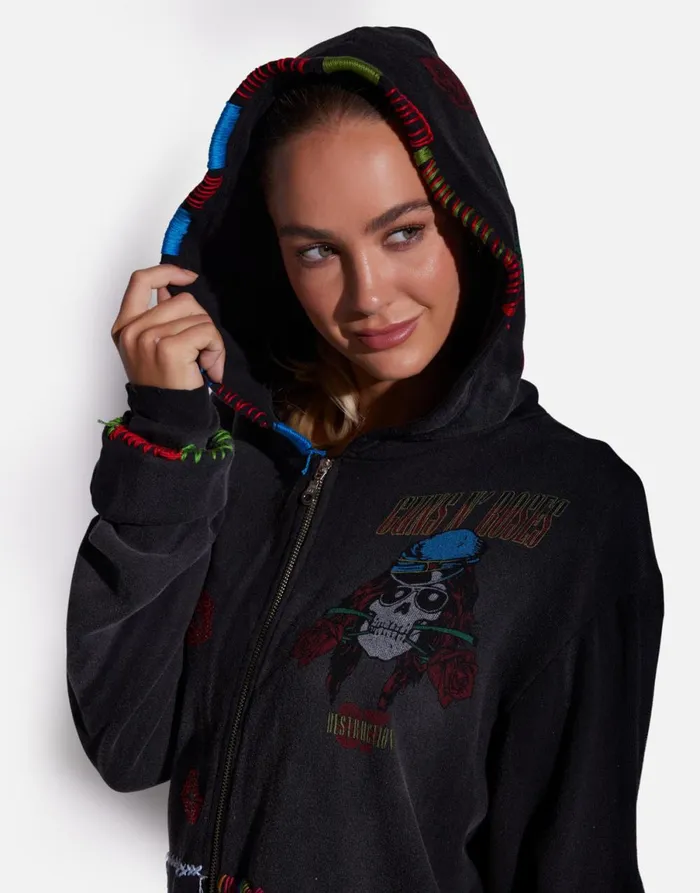 Moira X Guns N039 Roses Skull Black Haze Women039s Lauren Moshi Hoodies