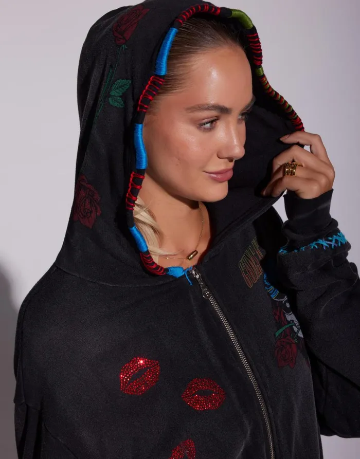 Moira X Guns N039 Roses Skull Black Haze Women039s Lauren Moshi Hoodies