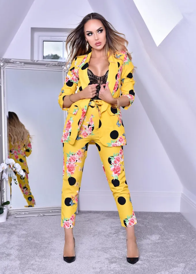Mustard Floral Polka Dot Mock Pocket Blazer Women Missfiga CoOrds