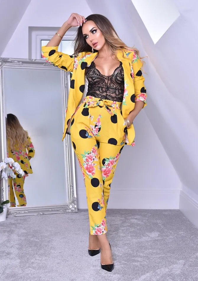 Mustard Floral Polka Dot Mock Pocket Blazer Women Missfiga CoOrds Mustard Floral Polka Dot Mock Pocket Blazer Women Missfiga CoOrds