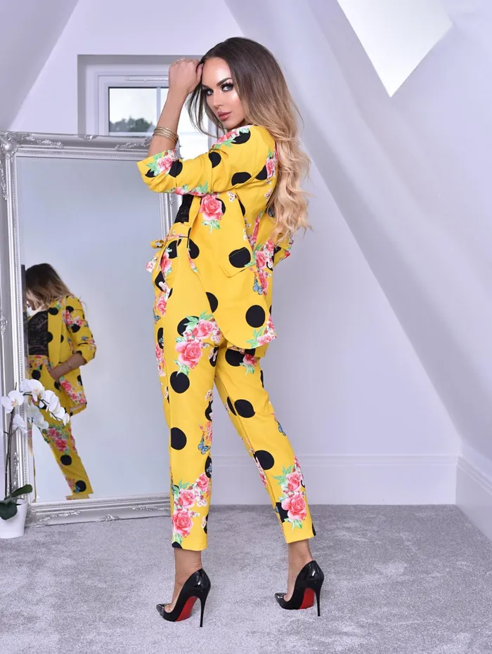 Mustard Floral Polka Dot Mock Pocket Blazer Women Missfiga CoOrds Mustard Floral Polka Dot Mock Pocket Blazer Women Missfiga CoOrds