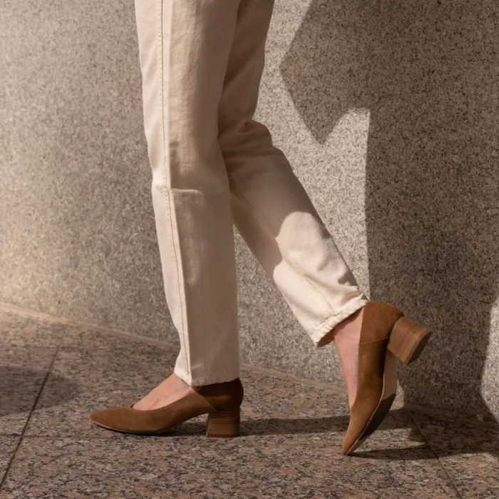 Nisolo Heels Women Fiorela GoTo Mid Heel Taupe Suede Nisolo Heels Women Fiorela GoTo Mid Heel Taupe Suede