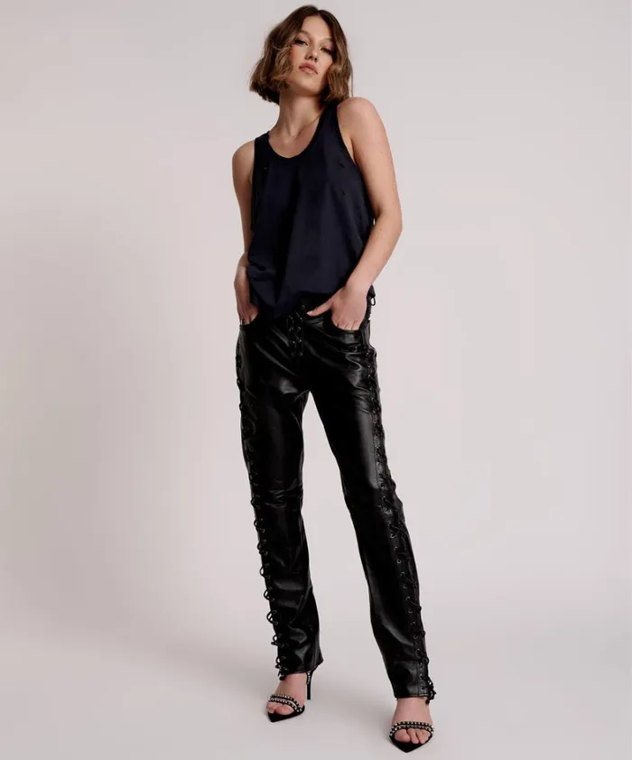 One Teaspoon Bottoms BLACKLIGHT LEATHER LACE UP PANTS 8211 Women