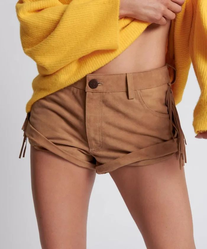 One Teaspoon Bottoms FRINGED BANDITS LOW WAIST SUEDE SHORT 8211 Women
