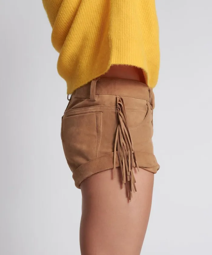 One Teaspoon Bottoms FRINGED BANDITS LOW WAIST SUEDE SHORT 8211 Women