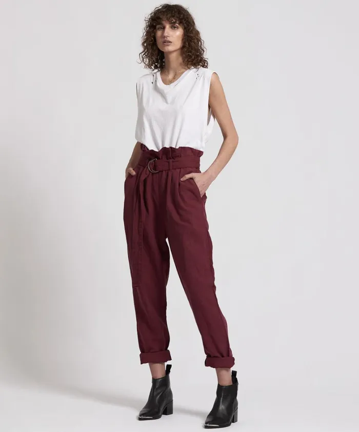 One Teaspoon Bottoms OXBLOOD LINEN HIGH WAIST SOHO PANTS 8211 Women