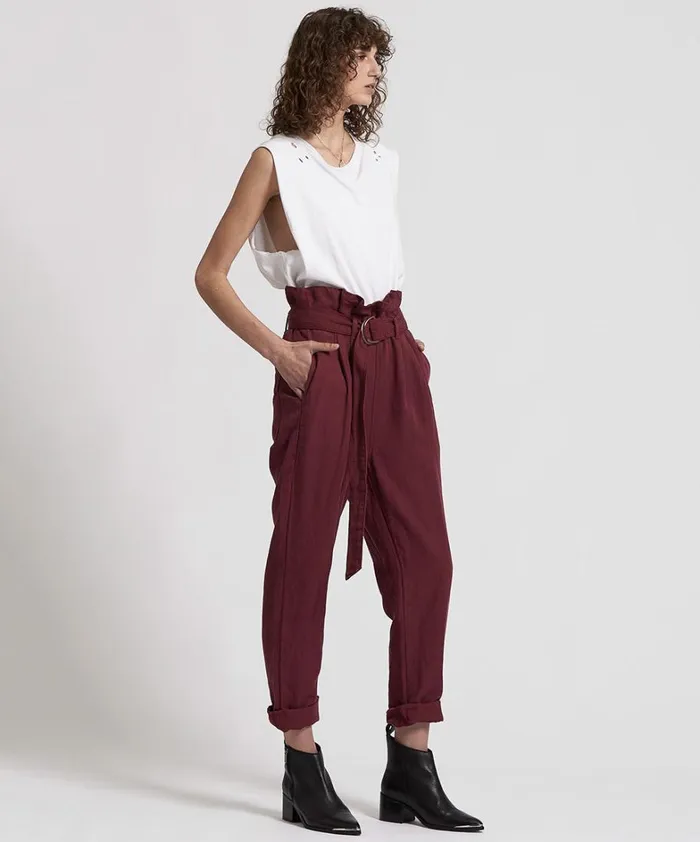 One Teaspoon Bottoms OXBLOOD LINEN HIGH WAIST SOHO PANTS 8211 Women