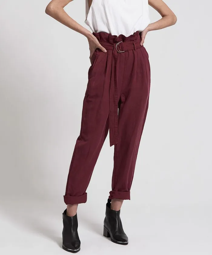 One Teaspoon Bottoms OXBLOOD LINEN HIGH WAIST SOHO PANTS 8211 Women