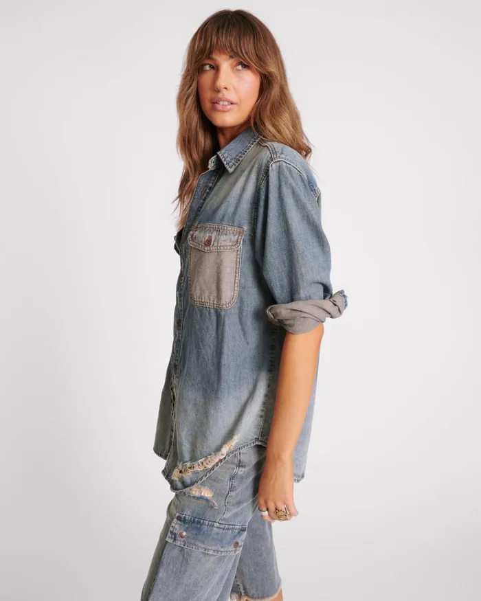 One Teaspoon Denim Tops DIRTY BLUE EVERYDAY DENIM SHIRT 8211 Women One Teaspoon Denim Tops DIRTY BLUE EVERYDAY DENIM SHIRT 8211 Women