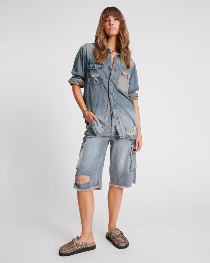 One Teaspoon Denim Tops DIRTY BLUE EVERYDAY DENIM SHIRT 8211 Women One Teaspoon Denim Tops DIRTY BLUE EVERYDAY DENIM SHIRT 8211 Women