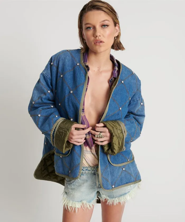 One Teaspoon Jackets BAY BLUE QUILTED CRYSTAL STUDDED JACKET 8211 Women