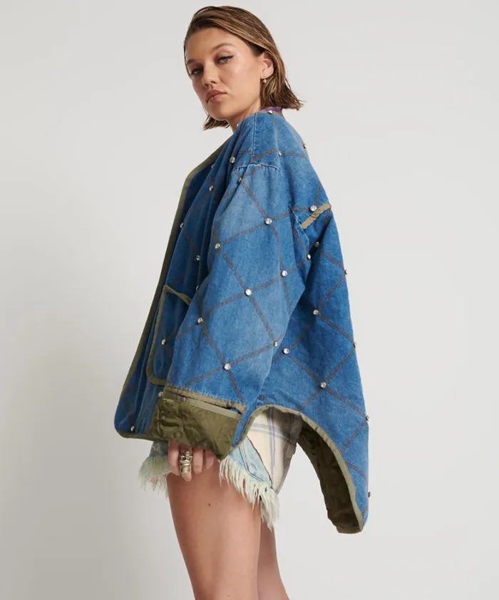 One Teaspoon Jackets BAY BLUE QUILTED CRYSTAL STUDDED JACKET 8211 Women