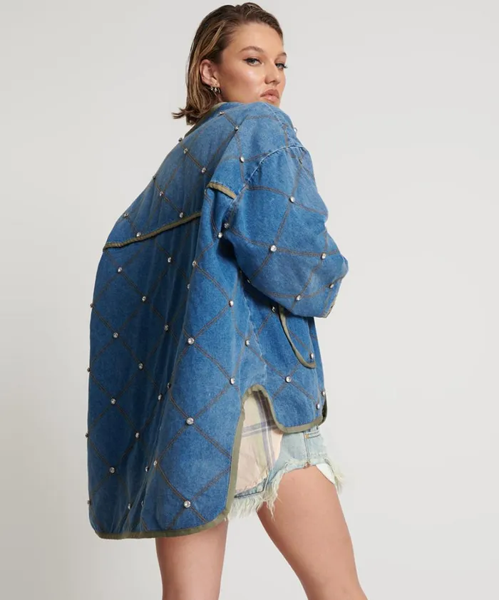 One Teaspoon Jackets BAY BLUE QUILTED CRYSTAL STUDDED JACKET 8211 Women