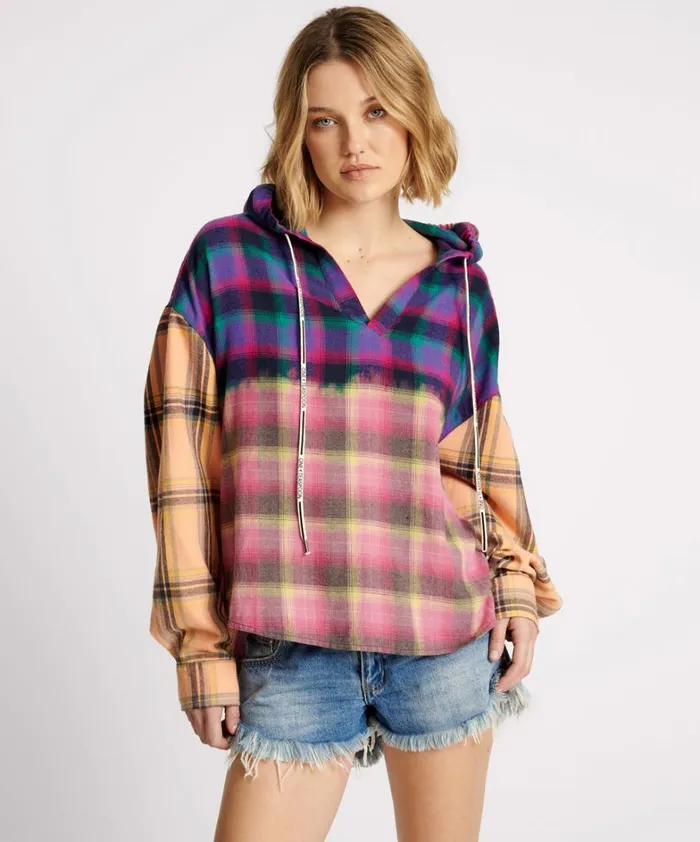 One Teaspoon Shirts MIXED FLANNEL HOODED SHIRT 8211 Women