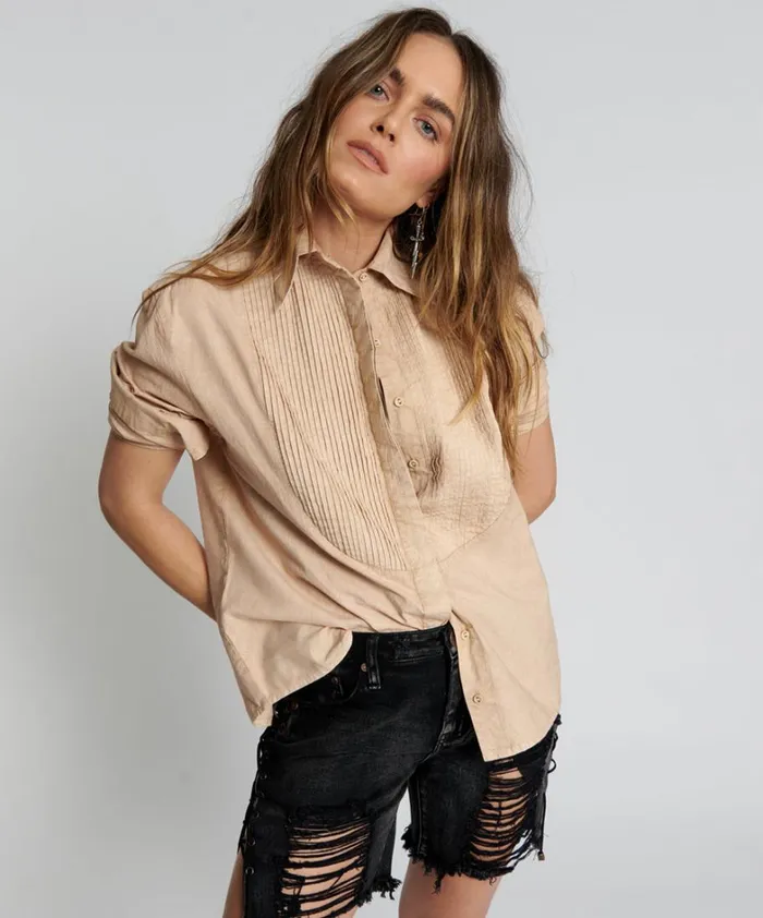 One Teaspoon Shirts STONED SMILEY BACK TUX SHIRT 8211 Women