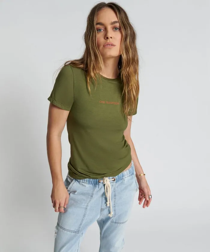 One Teaspoon Tees and Tanks BURNT OLIVE LOGO FITTED TEE 8211 Women